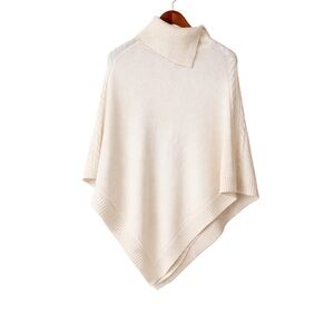 Talbots Ivory Turtleneck Poncho Sweater Size Medium Soft Knit Classic